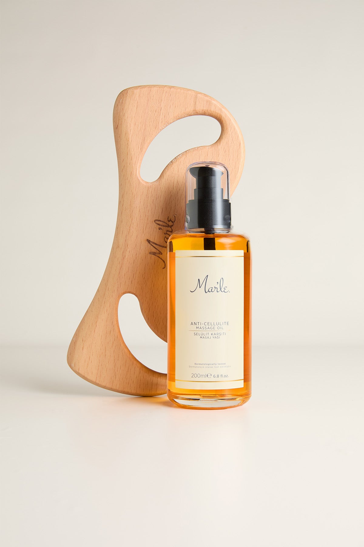 Mar'le Selülit Karşıtı Masaj Yağı 200 ML + Selülit Giderici Ahşap Masaj Aleti 2'li Selülit Bakım Seti
